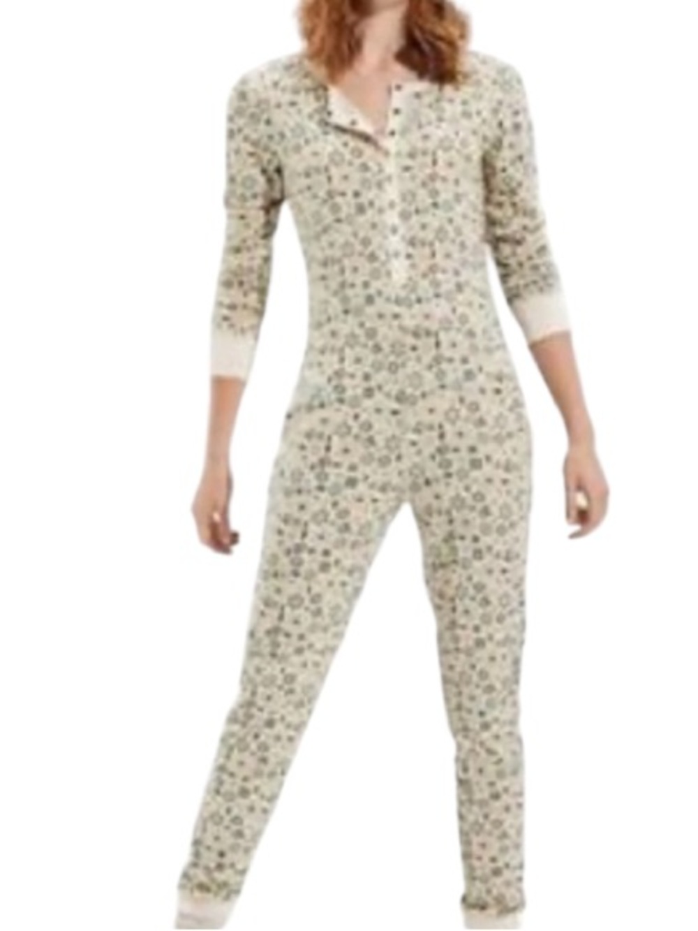 American Eagle Green Tree Snowflake Winter Thermal One Piece Snap-Down Onsie PJs